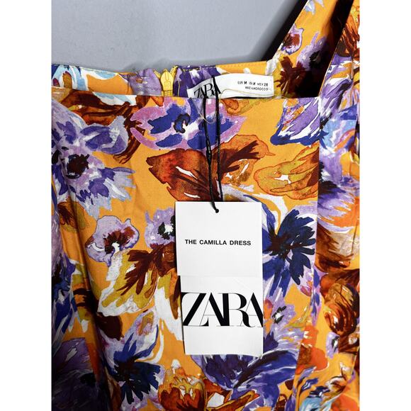 NWT Zara Camilla Puff Sleeve Mini Dress Size Medium Yellow Floral Long Sleeve - Picture 8 of 11
